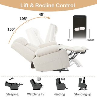 Power Lift Recliner Chair With Extended Footrest, Remote Control, Cup Holders, And Side Pockets