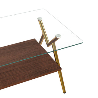 Rectangle Coffee Table With Tempered Glass Top And Shelf