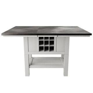 Counter Height Dining Table With 2 Leaves, Under Table Storage - Antique White / Gray