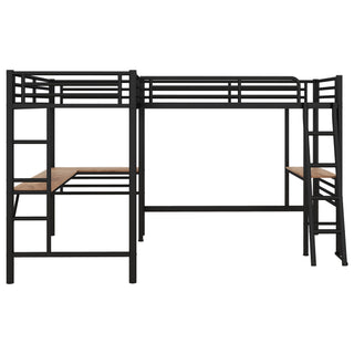 Twin Loft Bed With 2 Built In Desks, Mission Style - Black