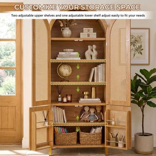Tall Arched Cabinet With Rattan Doors & Adjustable Shelves