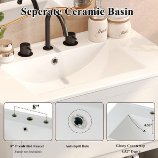 Freestanding Bathroom Vanity With Ceramic Sink, 2 Full Extension Drawers