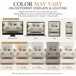 3 Person Sofa With Deep Seat, Tufted Backrest