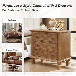 Nightstand With Charging Station, 3 Drawer Bedside Table - Natural Wood