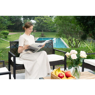 4 Piece Patio Furniture Set With Acacia Wood Table Top And Cushions