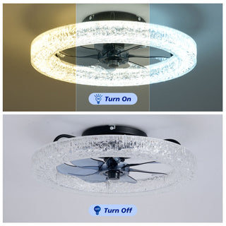 LED Light Source And Remote Control, 3000 - 6500K Dimmable Flush Mount LED Fan Light, 6 Speeds, Quiet DC Motor For Living Room - Matte Black