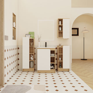 4 Piece Bathroom Vanity Set With Sink, Vanity Combo With Storage Cabinets - Black / Light Oak / White