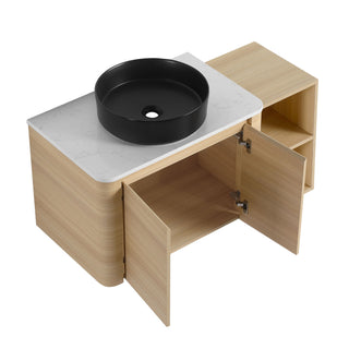Mounted Bathroom Vanity With Art Sink, Storage Shelves, Soft Close Door