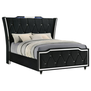 Mika - LED Upholstered Bed With Tufted Wingback Headboard And Ambient Lighting