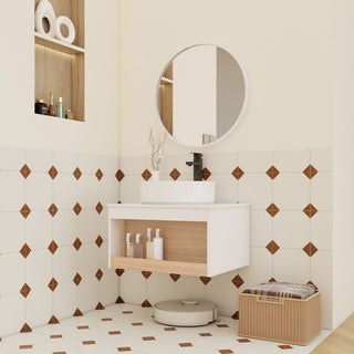 Floating Bathroom Vanity With Glossy Round Vessel Sink