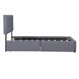 Upholstered Platform Bed With Classic Headboard And Drawers, No Box Spring Needed