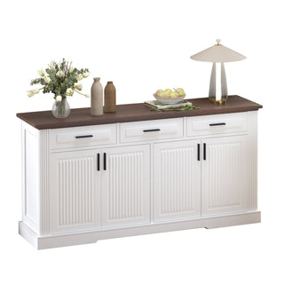 Fluted Sideboard Buffet Cabinet With 4 Doors And 3 Drawers
