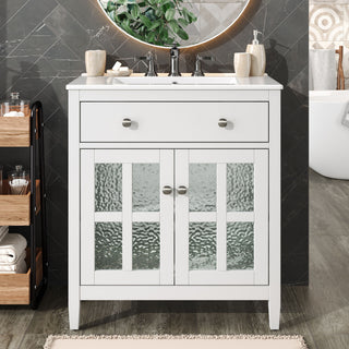 Bathroom Vanity With Ceramic Sink, Adjustable Shelf & Tip Out Tray