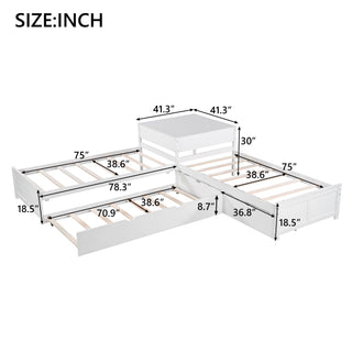 L Shaped Platform Bed With Trundle And Drawers Linked With Built In Desk