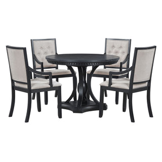 5 Piece Dining Set Extendable Round Table And 4 Chairs - Black / Oak