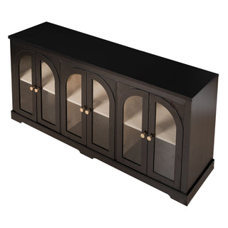 Modern Arched Glass Sideboard With 6 Doors, Buffet Cabinet With Storage And Adjustable Shelves