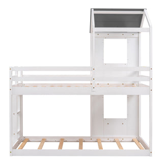 Bunk Bed Wood Bed & Roof, Window, Guardrail, Ladder