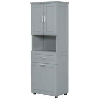 Tall Bathroom Cabinet With Tilt-Out Laundry Basket And Upper Storage