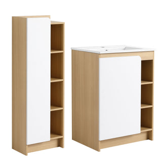 24" Bathroom Vanity With Sink & Tall Bathroom Cabinet, Vanity Set With Thin Edge Sink & Interchangeable Door Panels - Black / Light Oak / White
