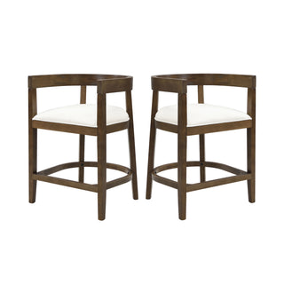 Modern Rubberwood Counter Stool Set With Upholstered Seats