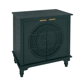 Hollow Carved 2 Door Accent Cabinet With Adjustable Shelf, Sideboard Buffet For Entryway, Living Room Or Bedroom - Blackish Green