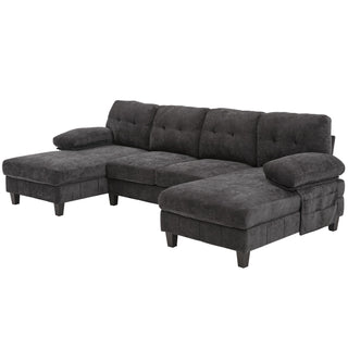 U-Shaped Sectional Sofa 103.5" Fabric Couch With Dual Chaise Lounges, Storage Pockets, Armrest Pillows
