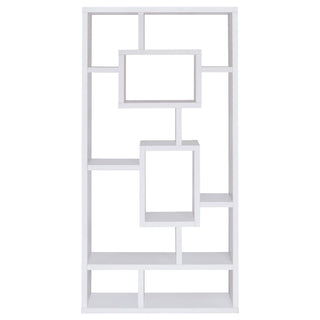 Geometric 10 Shelf Open Back Bookcase With Interlocking Shelves - White