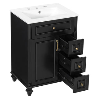 Freestanding Bathroom Vanity With Sink, 3 Drawers & Flip-Out Drawer