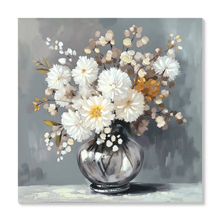 Chrysanthemum Vase Canvas Wall Art Decor Country - Stone White