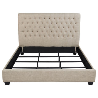 Upholstered California King Bed With Tufted Headboard And Birch Legs - Oatmeal
