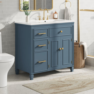 Bathroom Vanity With Sink, 1 Tip Out Drawer, 3 Side Drawers, Adjustable Shelf