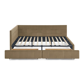Mid-Century Storage Upholstered Tufted Bed Frame With Backrest And Armrests