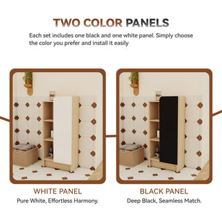 24" Bathroom Vanity With Sink & Tall And Low Side Cabinets, Vanity Set With Thin Edge Sink & Interchangeable Door Panels, 3 Piece Bathroom Storage Set - Black / Light Oak / White