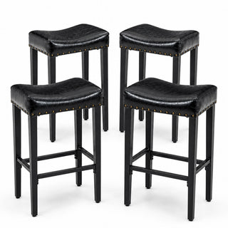 Bar Stool With Brass Nailhead Trim (Set of 2) - Black