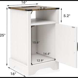 Farmhouse Nightstand With Charging Station & Storage