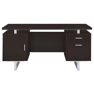 2 Drawer Floating Top Office Desk, Storage Features - Cappuccino