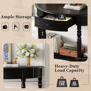 Half Moon Console Table With Drawer & Shelf