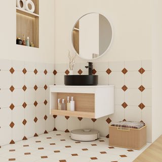 Floating Bathroom Vanity With Glossy Round Vessel Sink