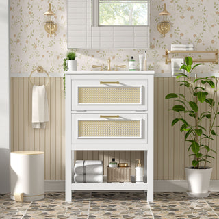 Modern Bathroom Vanity With Integrated Sink, Cabinet With 1 Deep Drawer And 1 Tip-Out Drawer