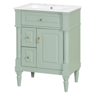 Freestanding Bathroom Vanity With Sink, Adjustable Shelf & Flip Drawer