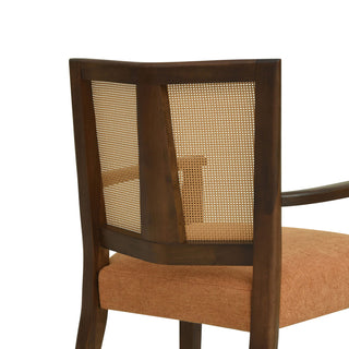 Mid Century Modern Arm Dining Chair Set With Rattan Backrest