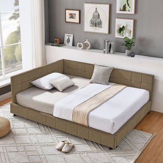 Upholstered Bed Frame With Tufted Backrest And Armrests
