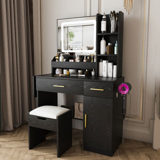 Vanity Desk With LED Mirror Lights And Charging Outlet