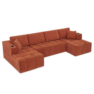U - Shaped Sectional Sofa, Cup Holders & Side Pockets For Living Room