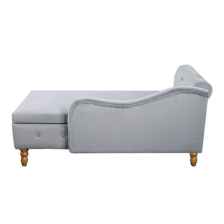 Chaise Lounge Indoor, Lounge Chair For Bedroom With Storage & Pillow, Modern Upholstered Rolled Arm Chase Lounge For Sleeping With Nailhead Trim For Living Room Bedroom Office