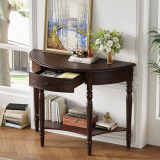 Half Moon Console Table With Drawer & Shelf