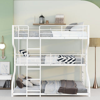 Industrial Triple Bunk Bed With Dual Ladders Frame, Space Saving Design