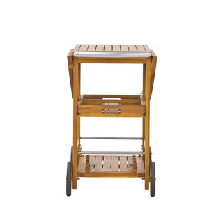 Outdoor Bar Cart With Foldable Tabletop & Removable Trays - Teak