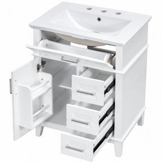 Modern Bathroom Vanity With Sink, Flip Drawer & 3 Drawers, Soft Close Hinges, Adjustable Shelf