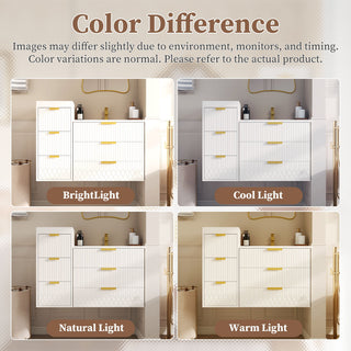 Wall Mounted Floating Cabinet With Side Cabinet Combo, Rectangular Ceramic Sink Vanity